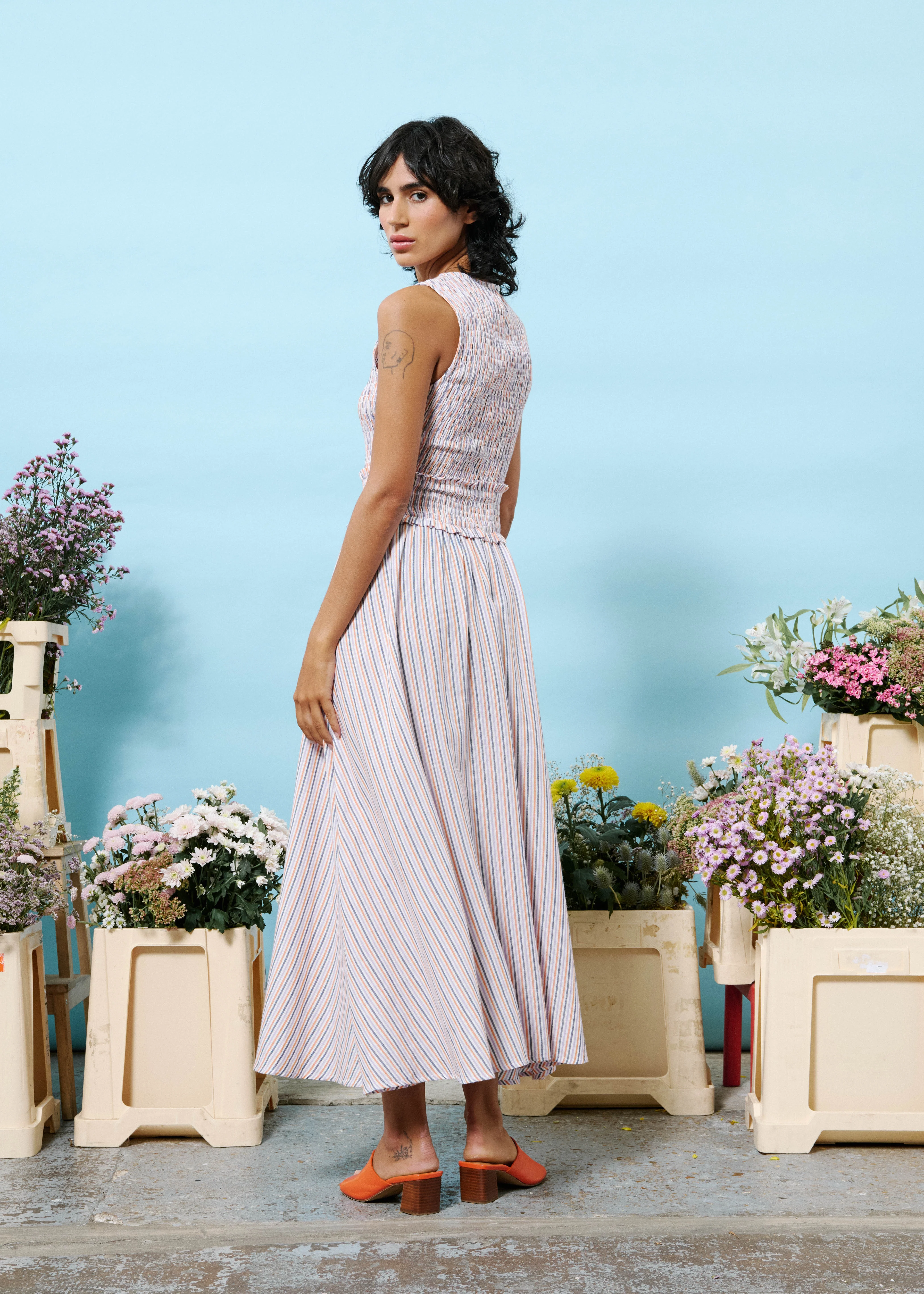 Alexiane Dress Blue/Brick Stripe - Image 3