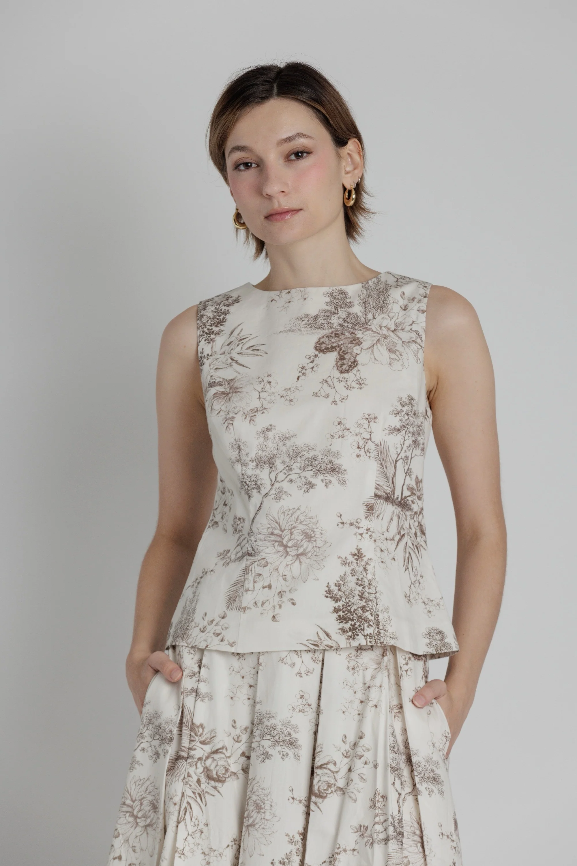 Amelia Toile Blouse w/ Dart Cream/Brown