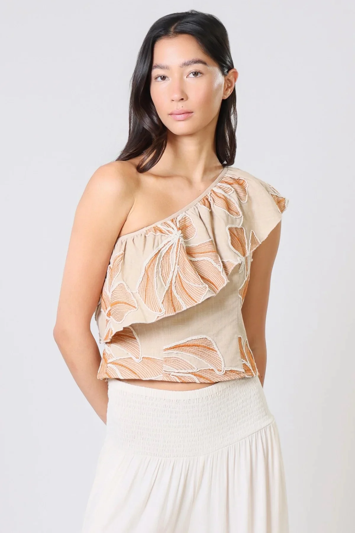 Bella Embroidered Top Brown