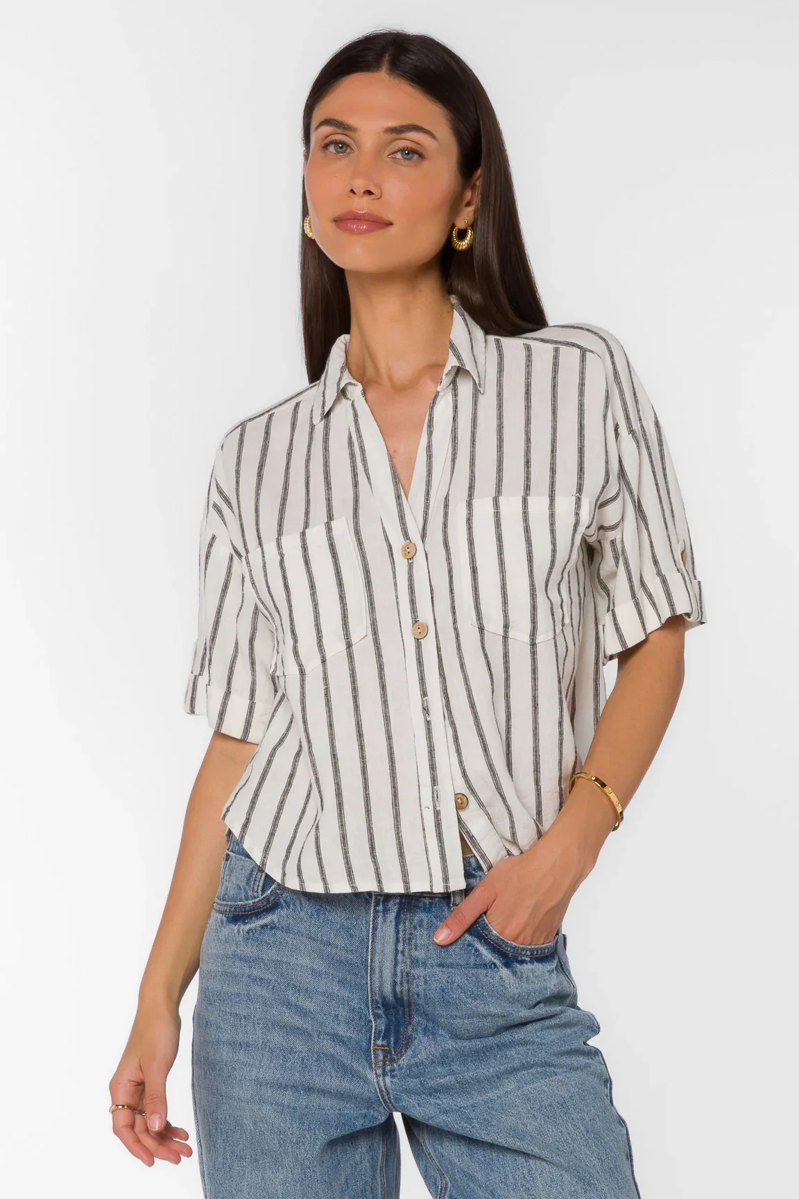 Brandon Stripe Shirt Black - Image 2