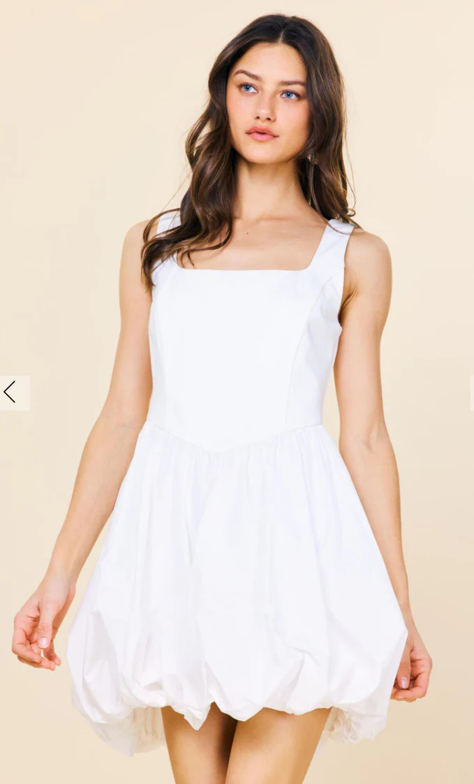 Bubble Hem Drop Waist Dress White - Image 3