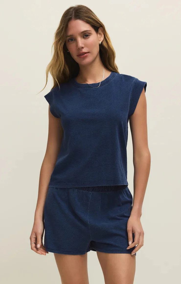 Camino Cotton Jersey Denim Top Indigo