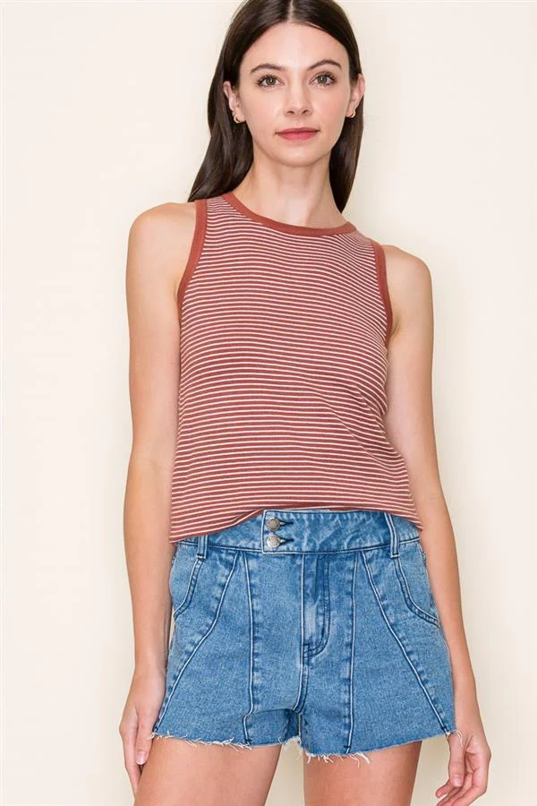 Chloe Striped Crew Neck Tank Copper
