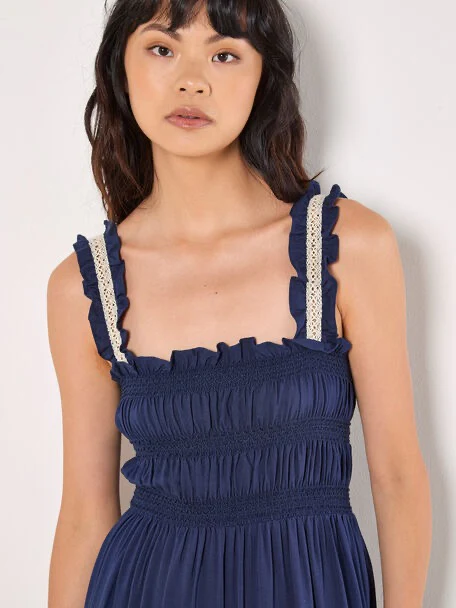 Crochet Lace Tiered Midi Dress Navy - Image 3