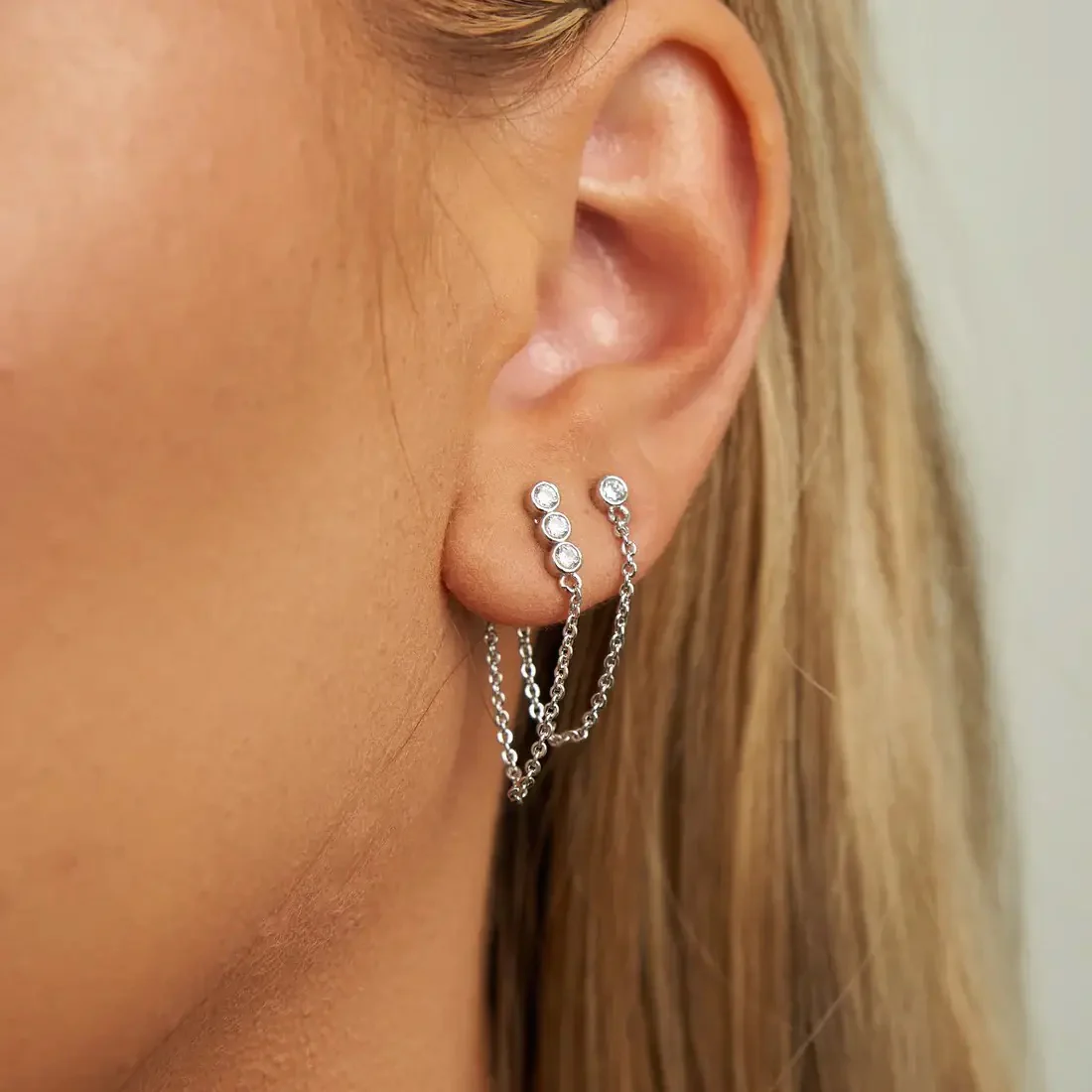 Crystal Chain Earring Set Silver - Image 3