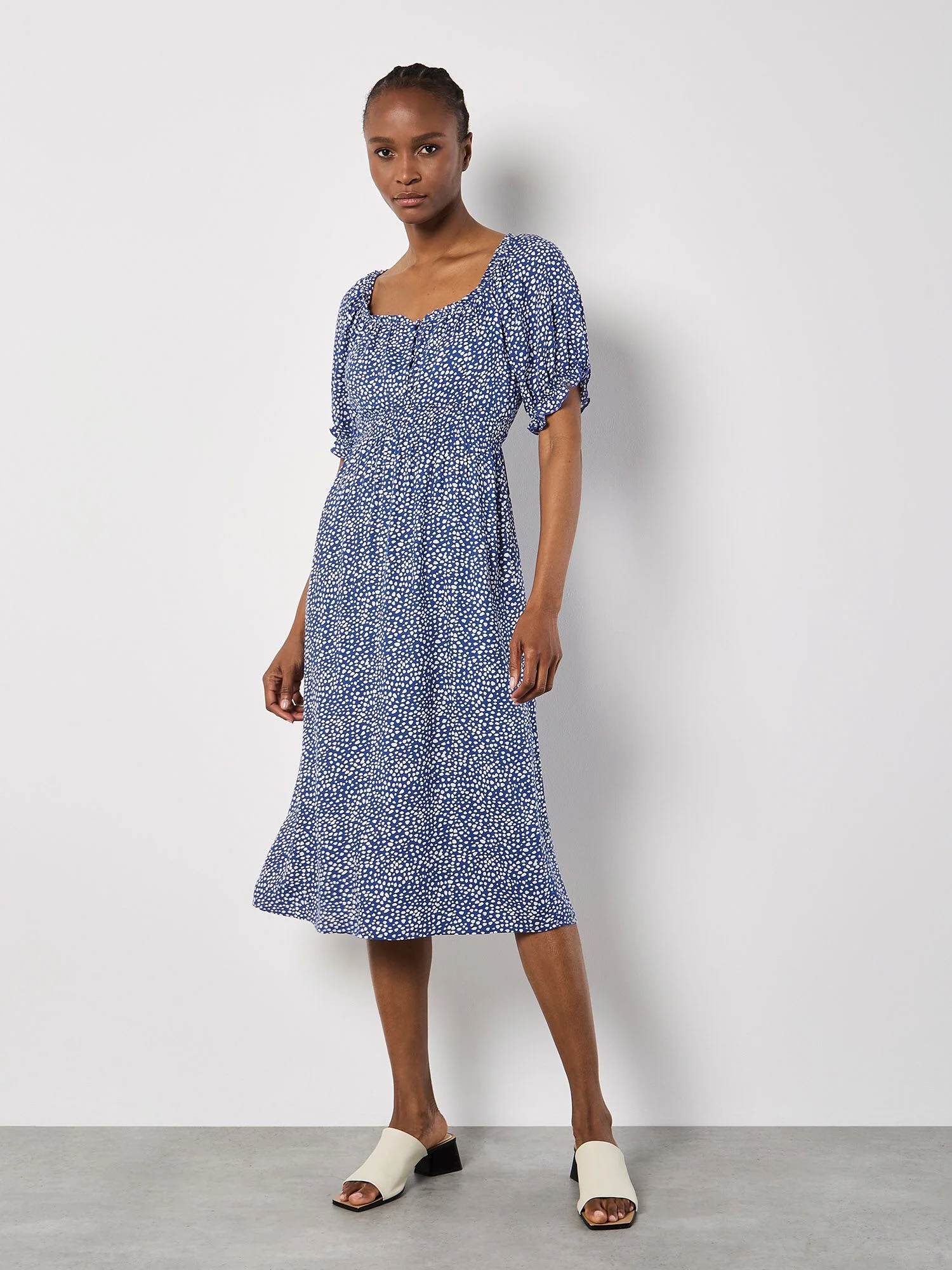 Dotty Constellation Milkmaid Dress Cobalt