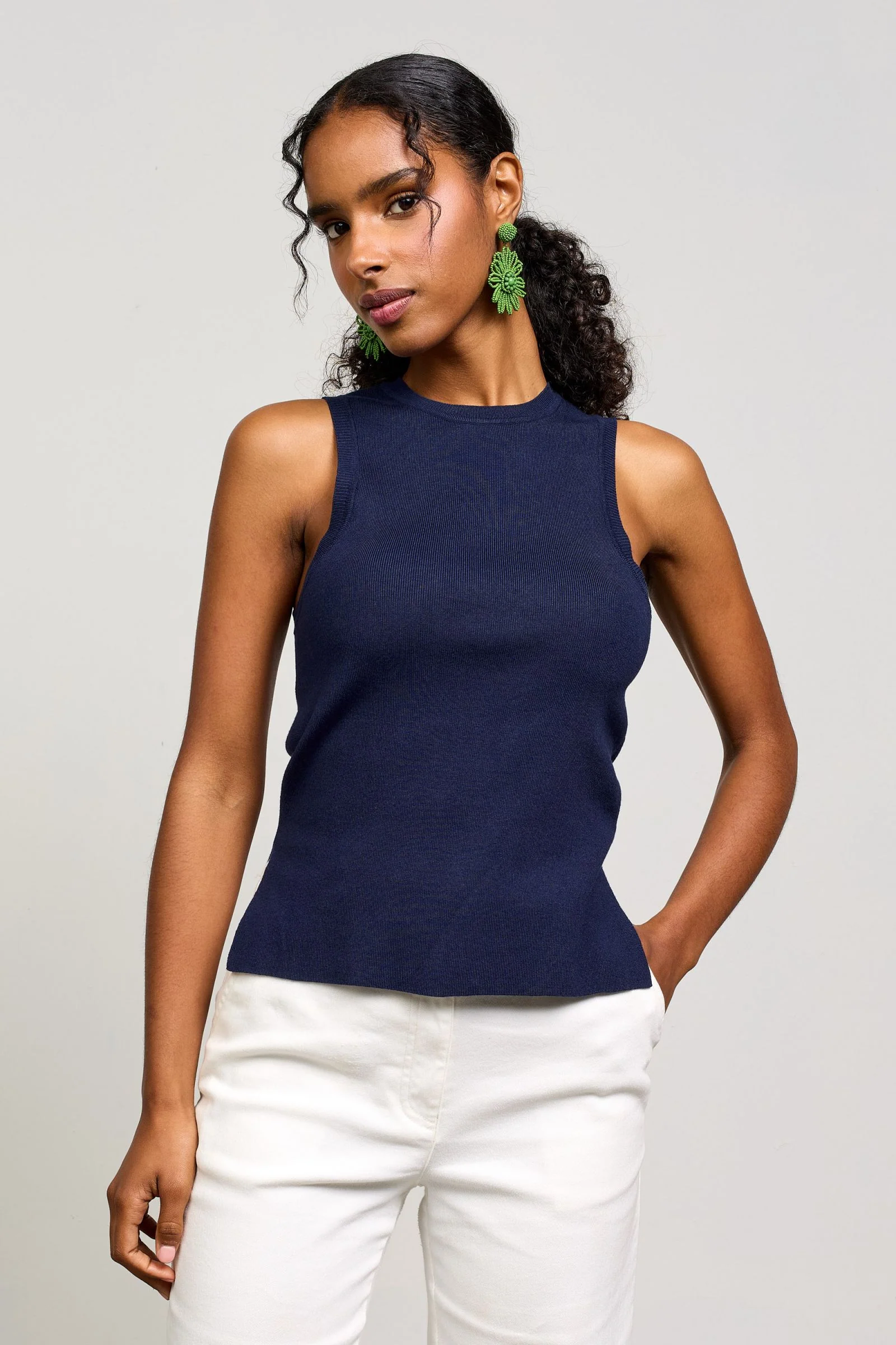 Fitted Knit Tank Navy