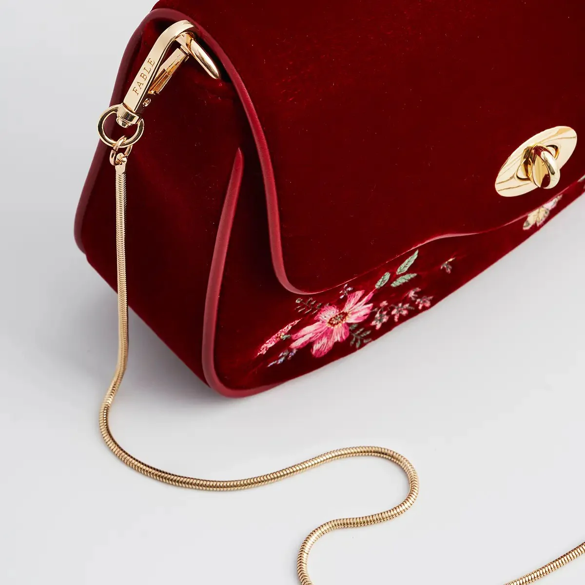 Floral Bloom Red Velvet Embroidered Crossbody - Image 4