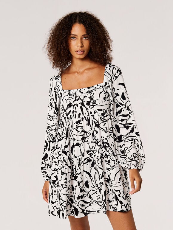 Floral Tiered Babydoll Dress White