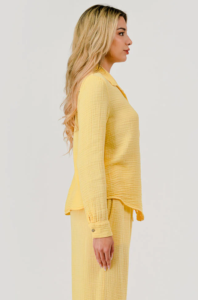 Gauze Button Down Shirt Mellow Yellow - Image 3