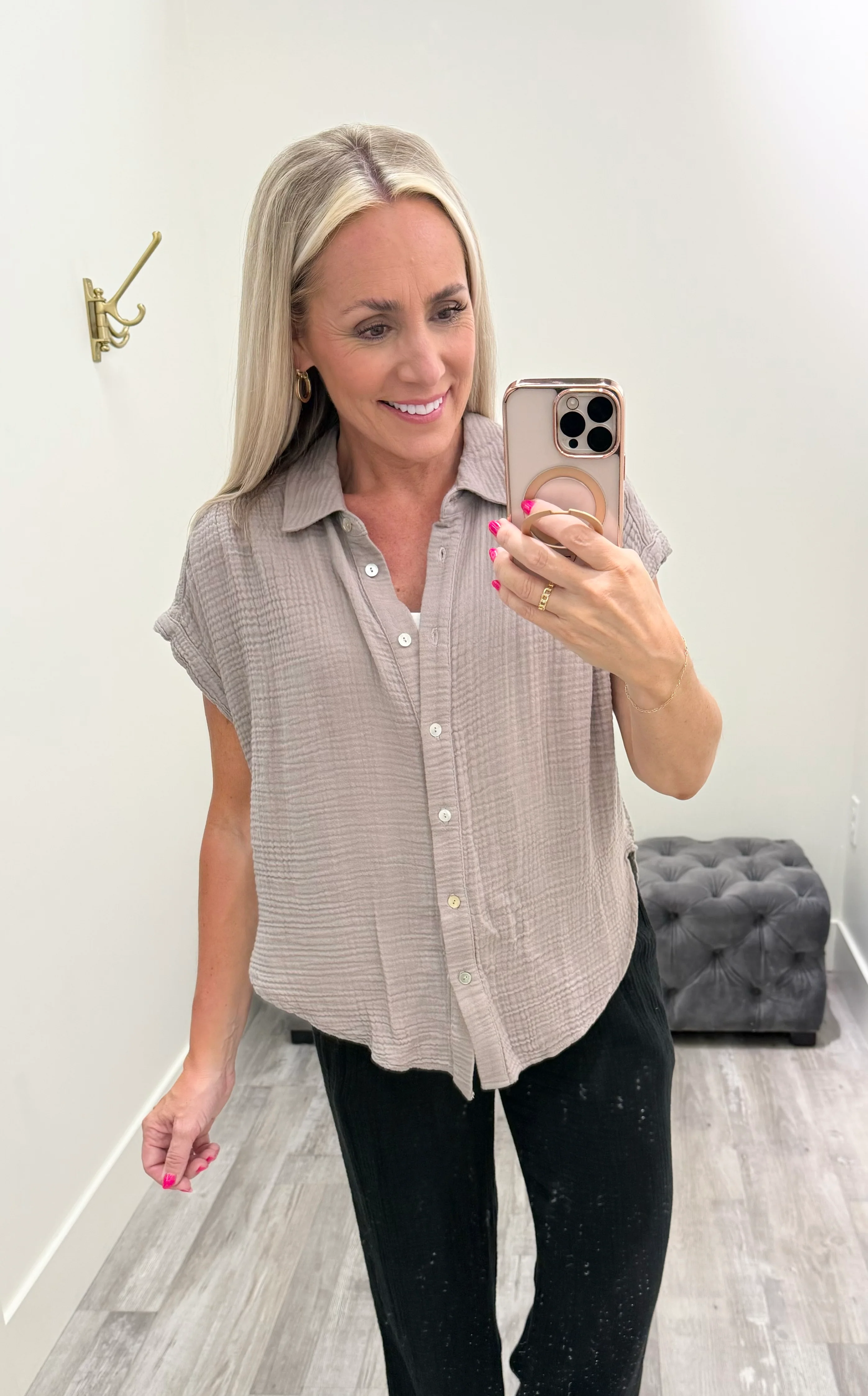 Gauze Short Sleeve Shirt Mushroom