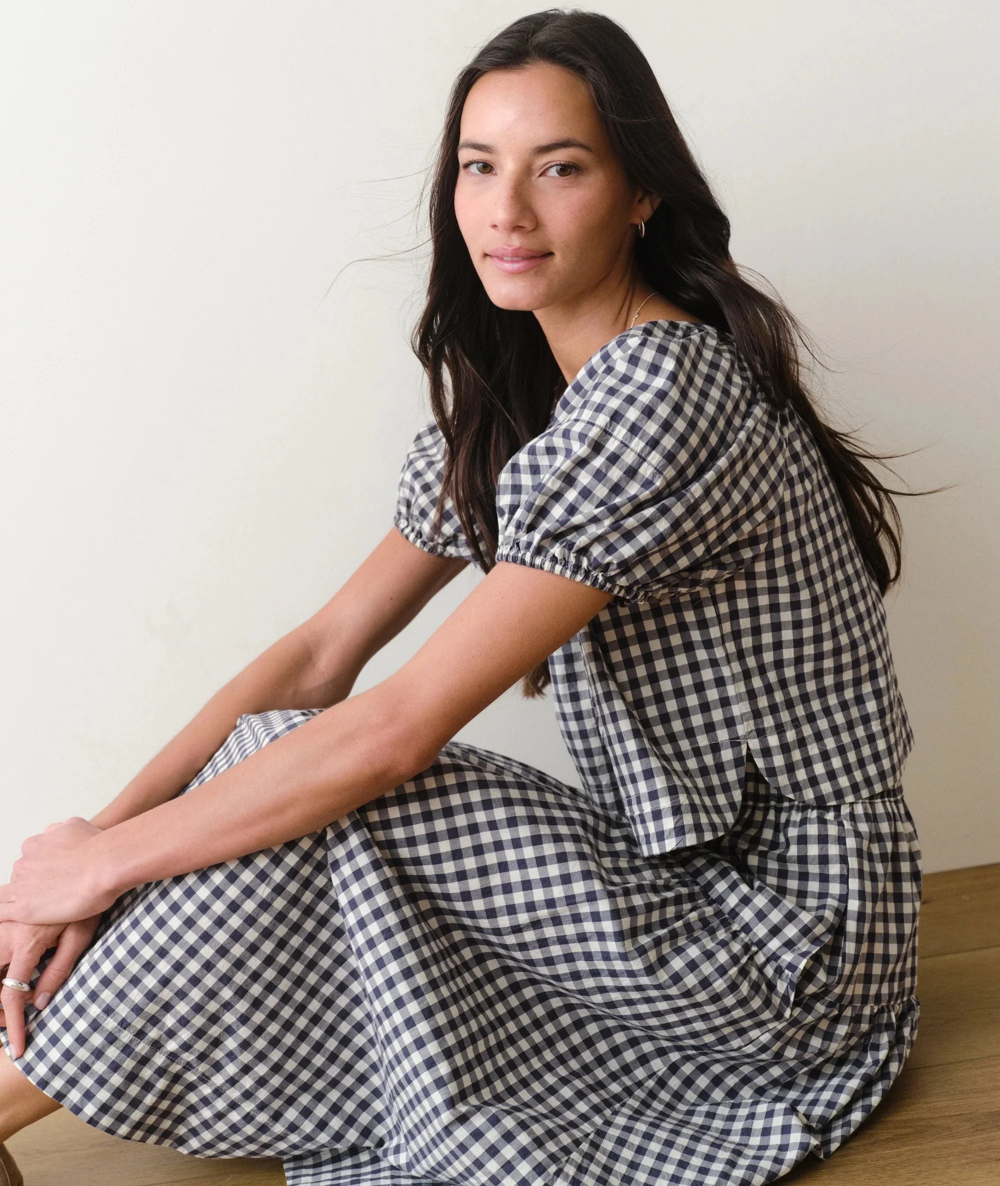 Gia Poplin Blouse Navy Gingham - Image 3