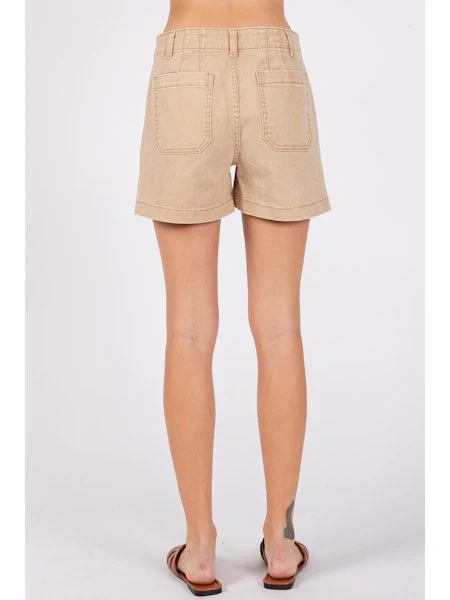 High Rise Patch Pocket A-Line Short Sand - Image 2
