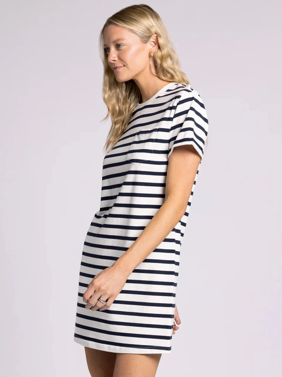 Kick Back Dress White w/ Navy Stripe - Image 2
