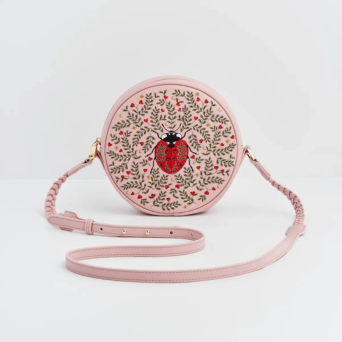 Ladybug Embroidered Circle Bag Pink