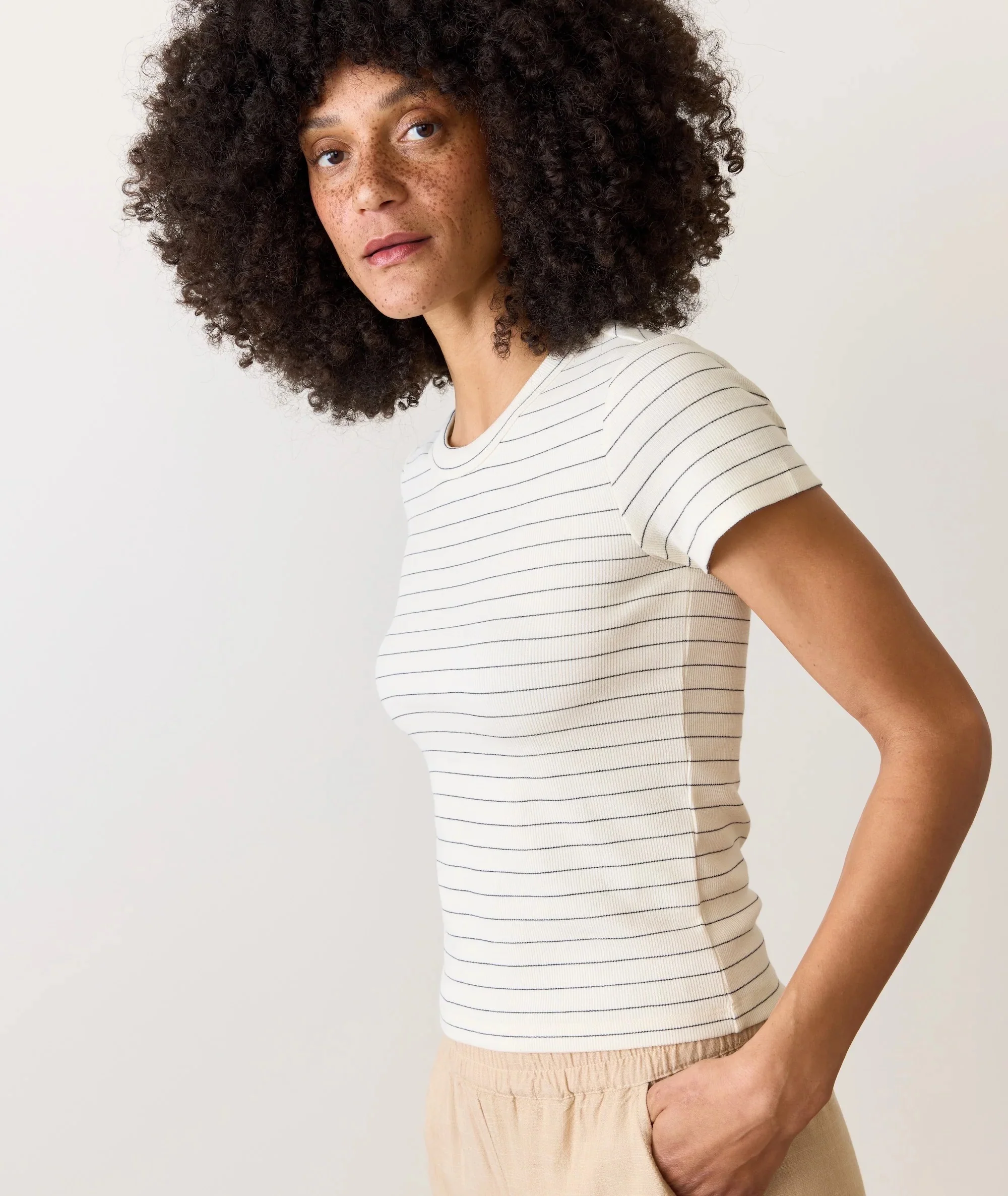 Lexi Rib Sun-In Crew Tee Black/White Stripe - Image 2
