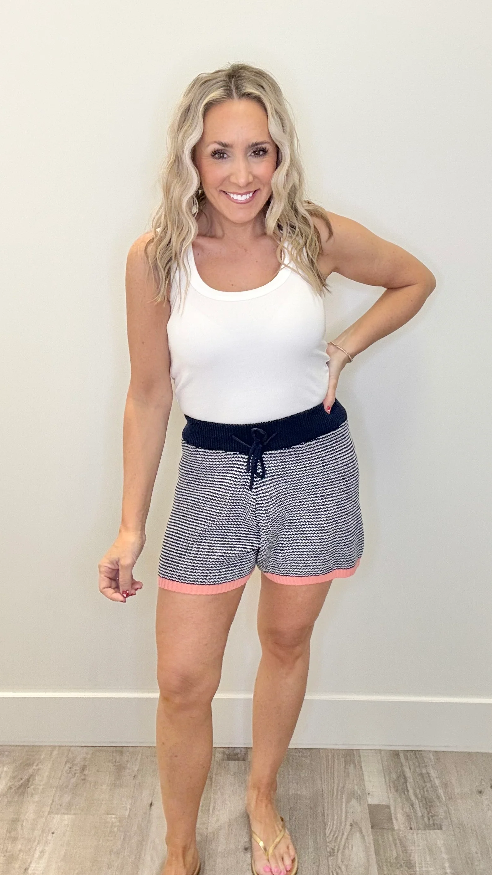 Lila Striped Sweater Short Navy/Peach