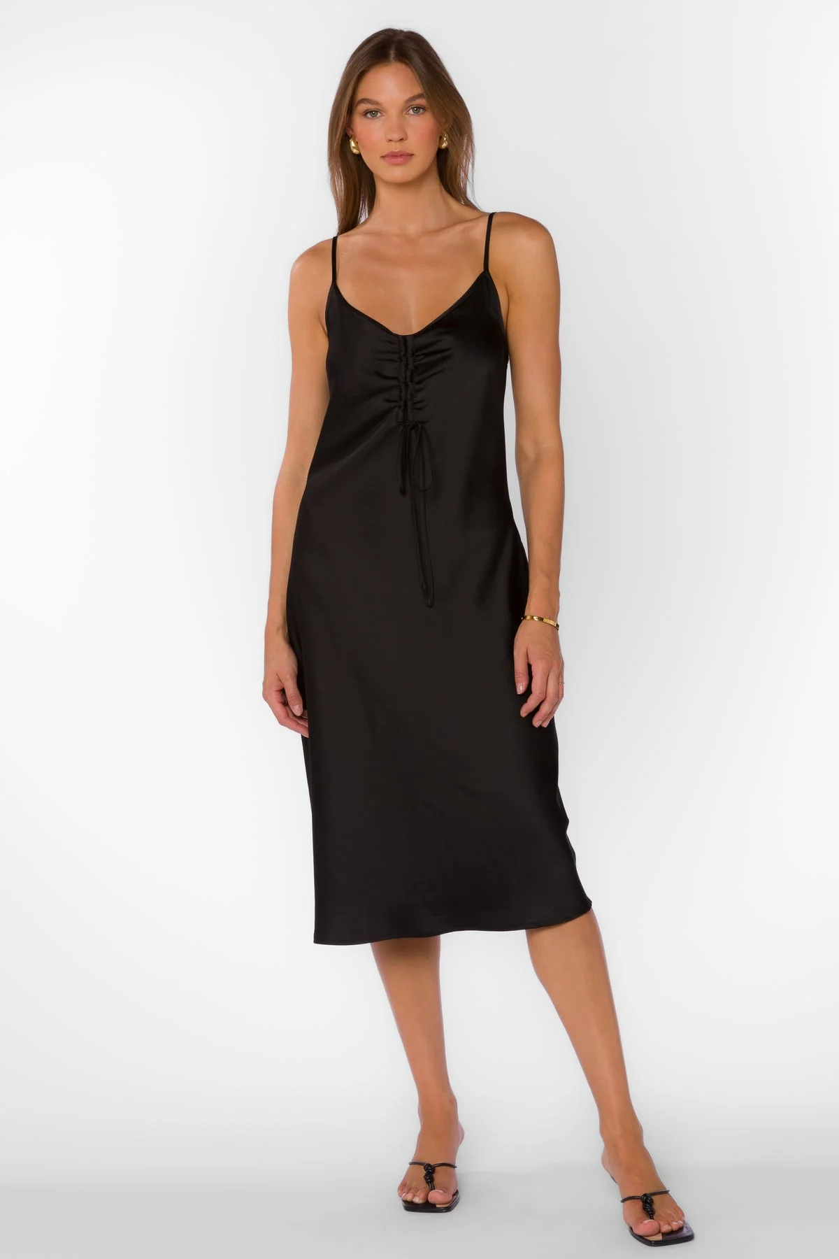 Livvy Satin Slip Dress Black - Image 4
