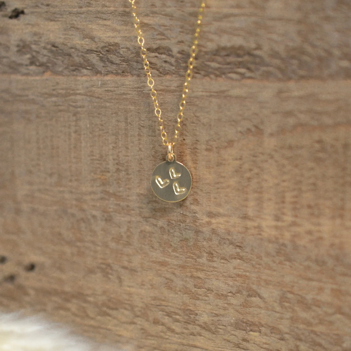 Matte Coin Triple Heart Necklace Gold Filled - Image 2