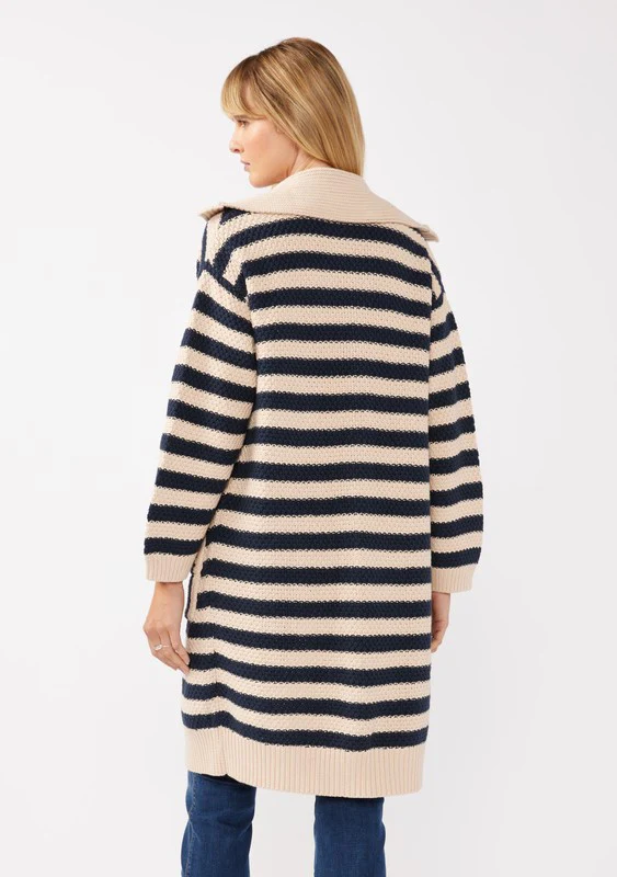 Open Front Striped Cardigan w/ Pockets Moss - Image 3