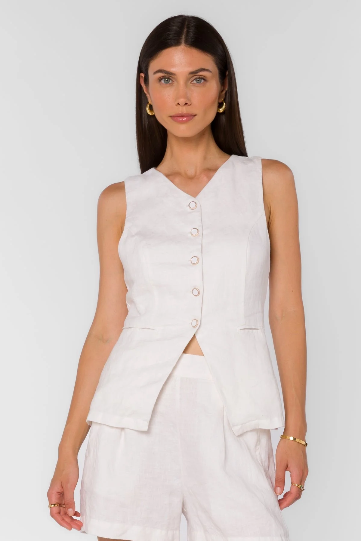 Pisces Button Down Vest Optic White - Image 2