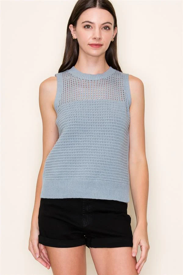 Pointelle Sweater Tank Dusty Blue - Image 2
