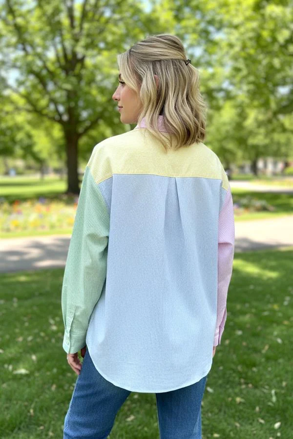 Poppy Colorblock Pinstripe Button Down Multicolor - Image 2