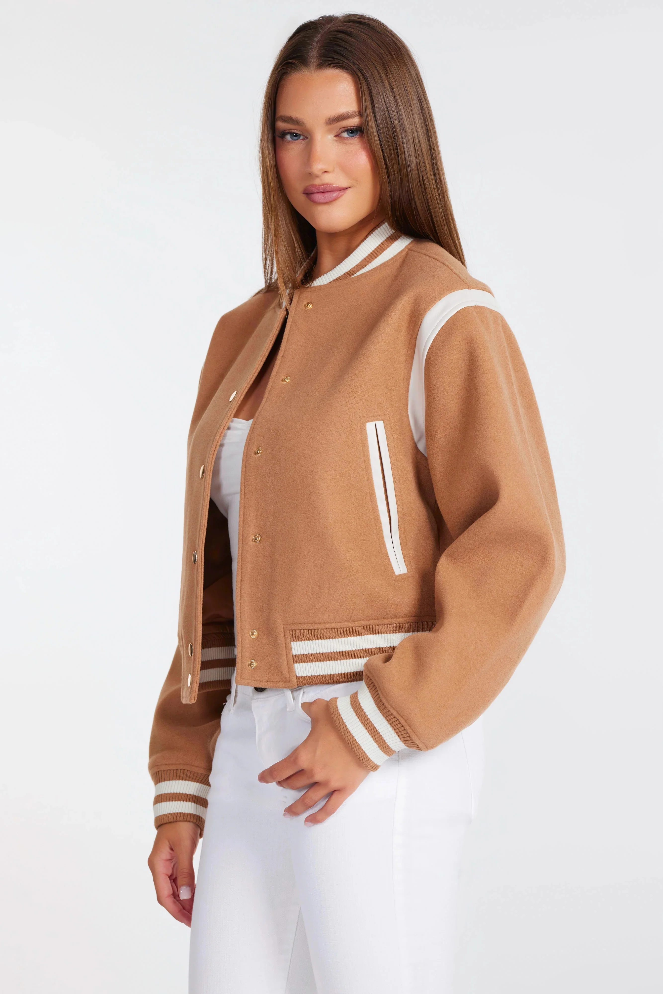 Power Play Varsity Jacket Caramel - Image 3