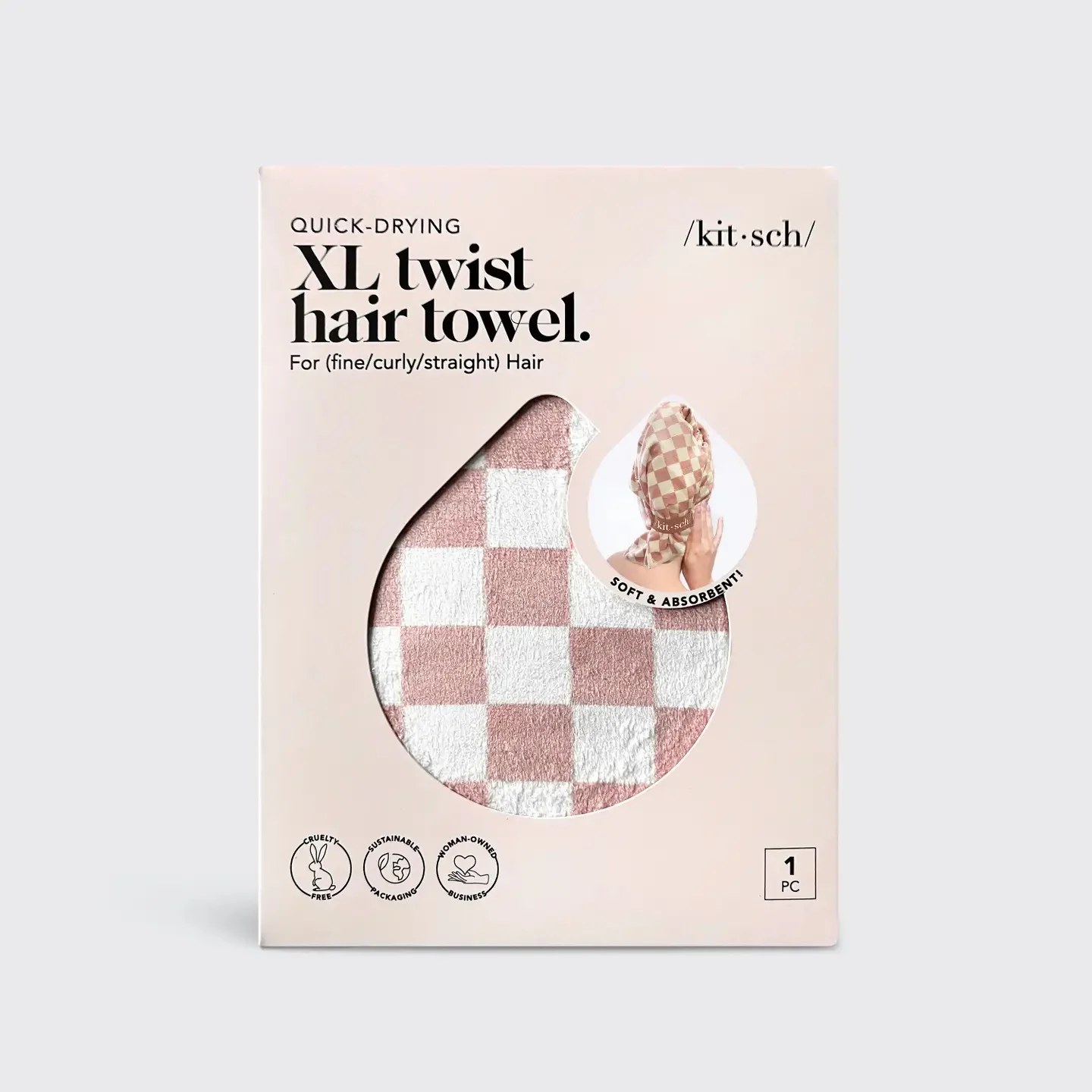 Quick-Dry XL Hair Towel Wrap - Terracotta Checker - Image 2