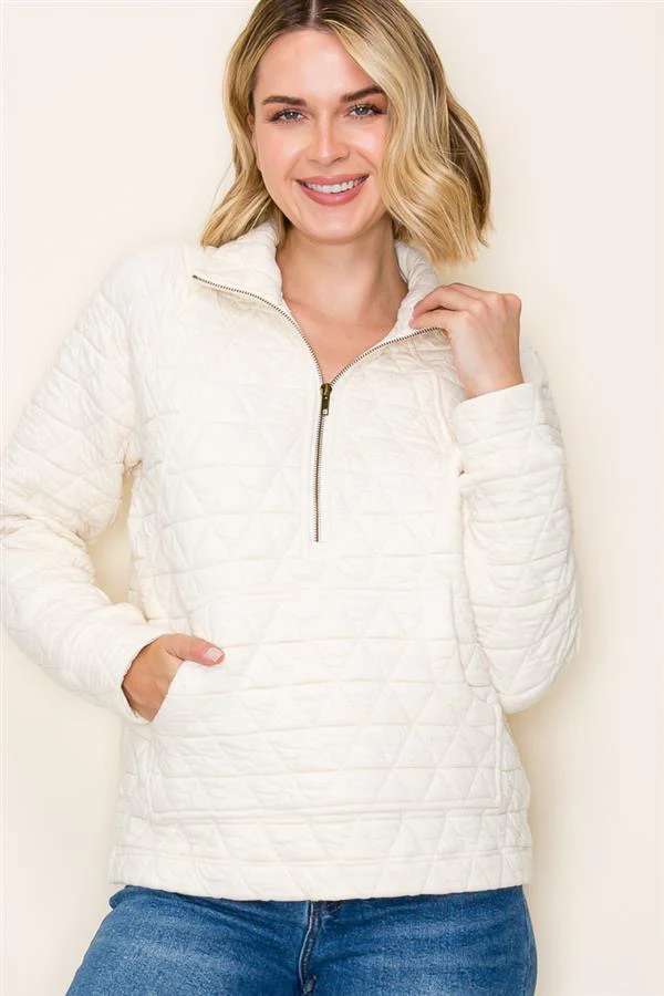 Quilted Half Zip Pullover Cream