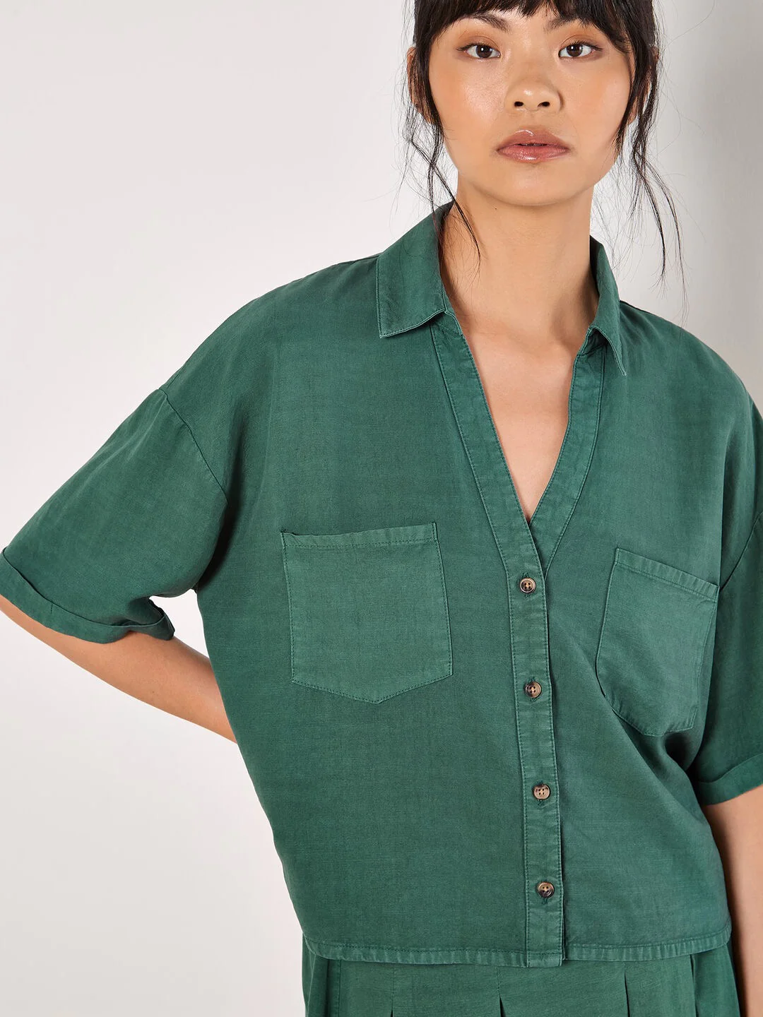 Safari Cropped Slub Shirt Green