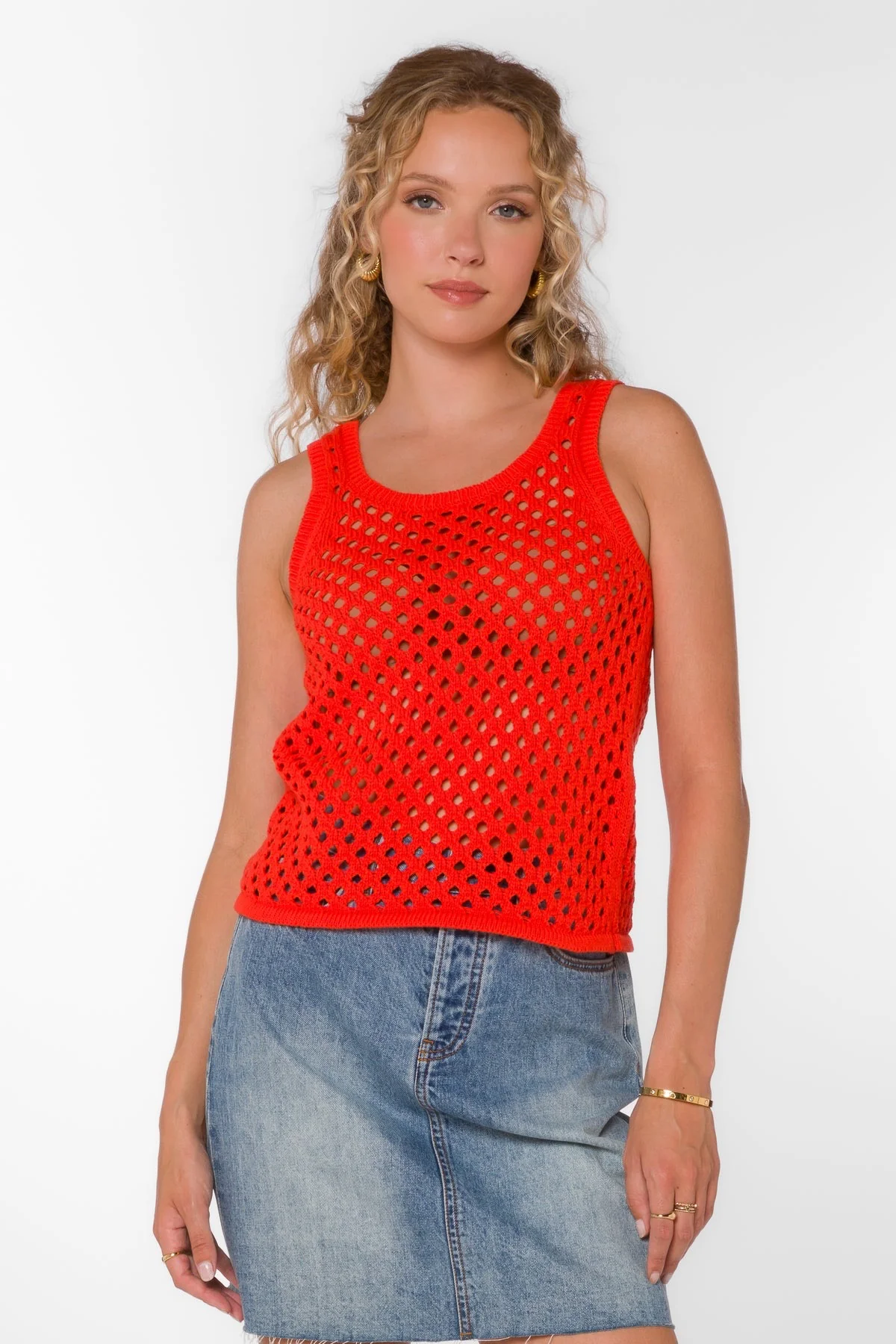Santina Crochet Knit Tank Mandarin Red