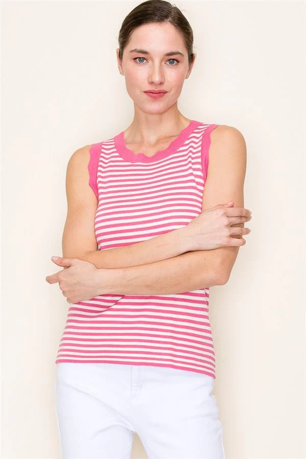 Scalloped Crew Sweater Tank Pink - Image 3