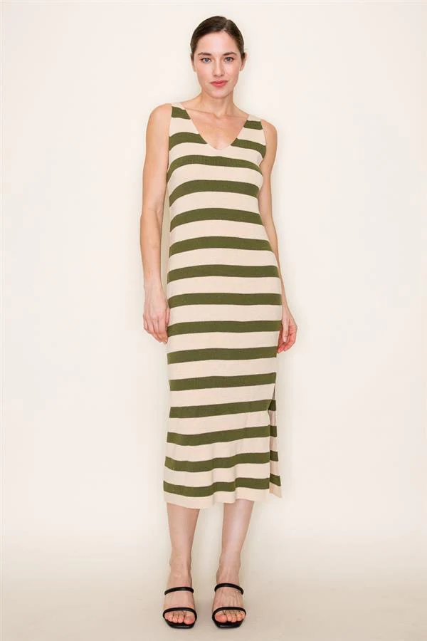 Shannon Sweater Dress Olive/Oatmeal Stripe