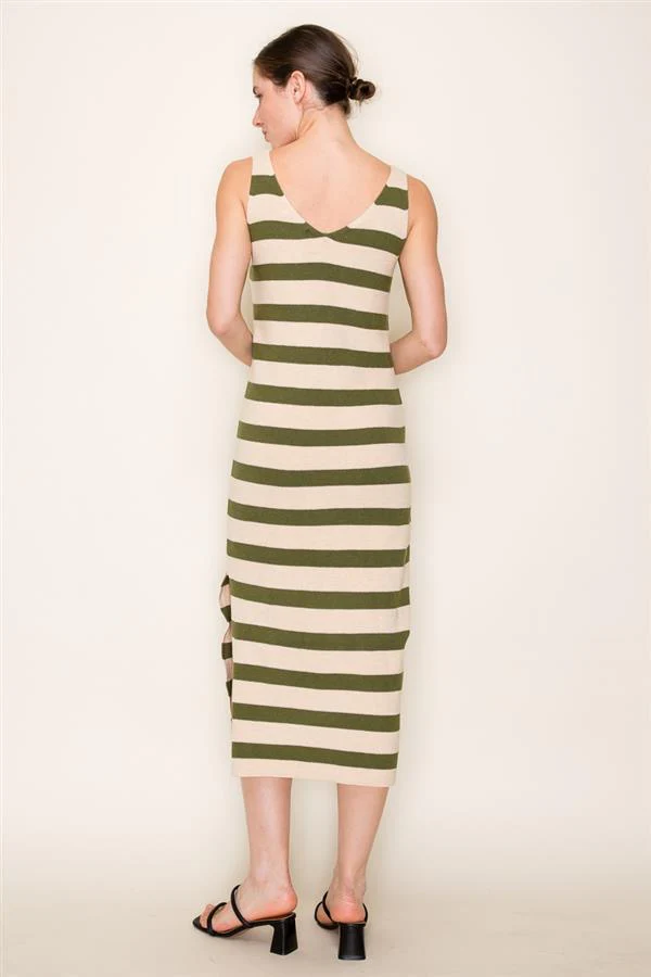 Shannon Sweater Dress Olive/Oatmeal Stripe - Image 4