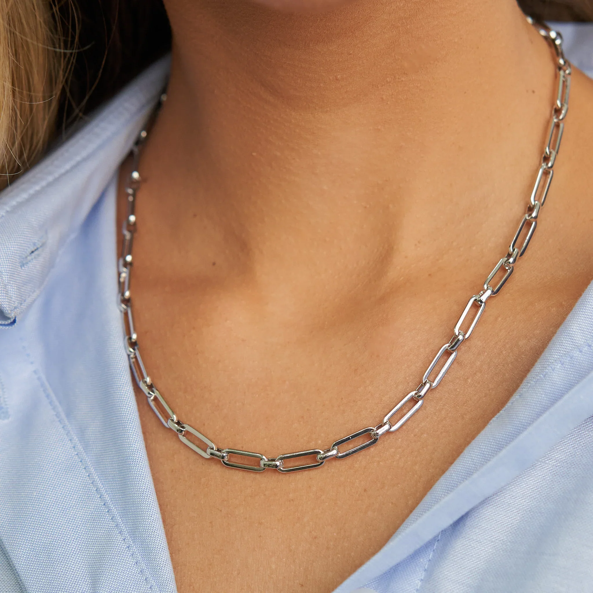 Silver Paper Clip Chain Necklace - Image 2