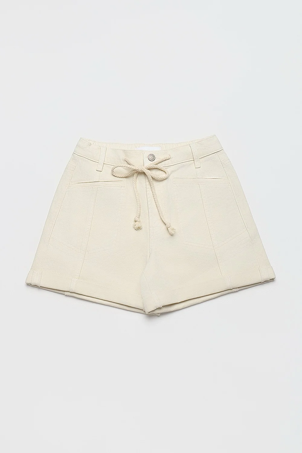 Super High Rise Drawstring Shorts Ecru - Image 3