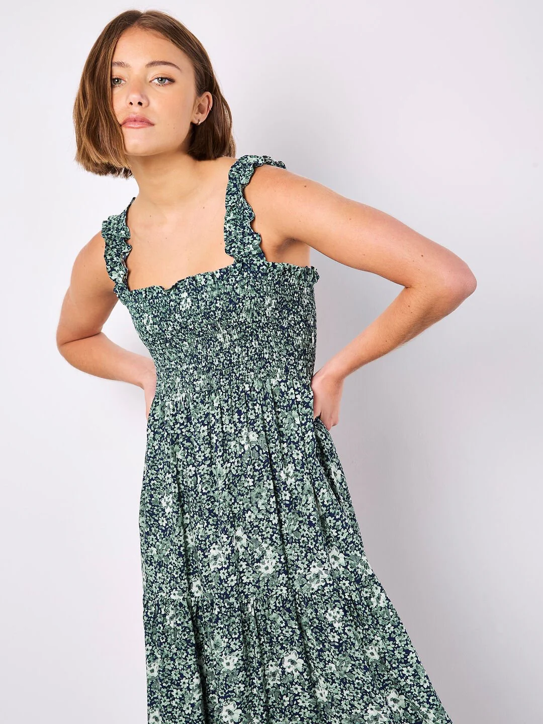 Tonal Ditsy Print Dress Navy/Seafoam - Image 2