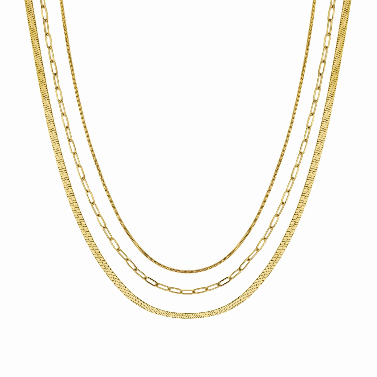 Triple Paperclip & Snake Chain Necklace