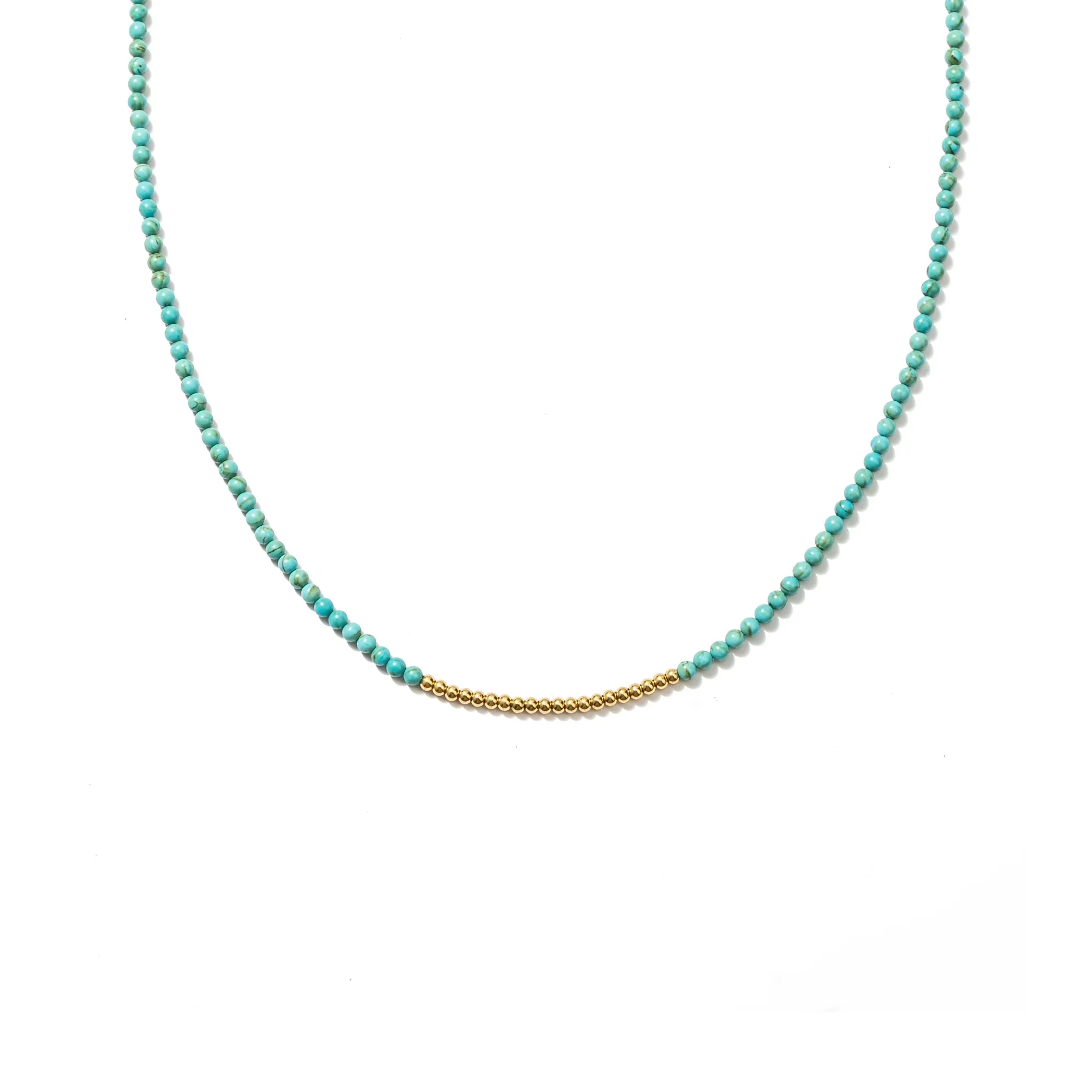 Turquoise Beaded Necklace 14" + 3" Extender (Waterproof)
