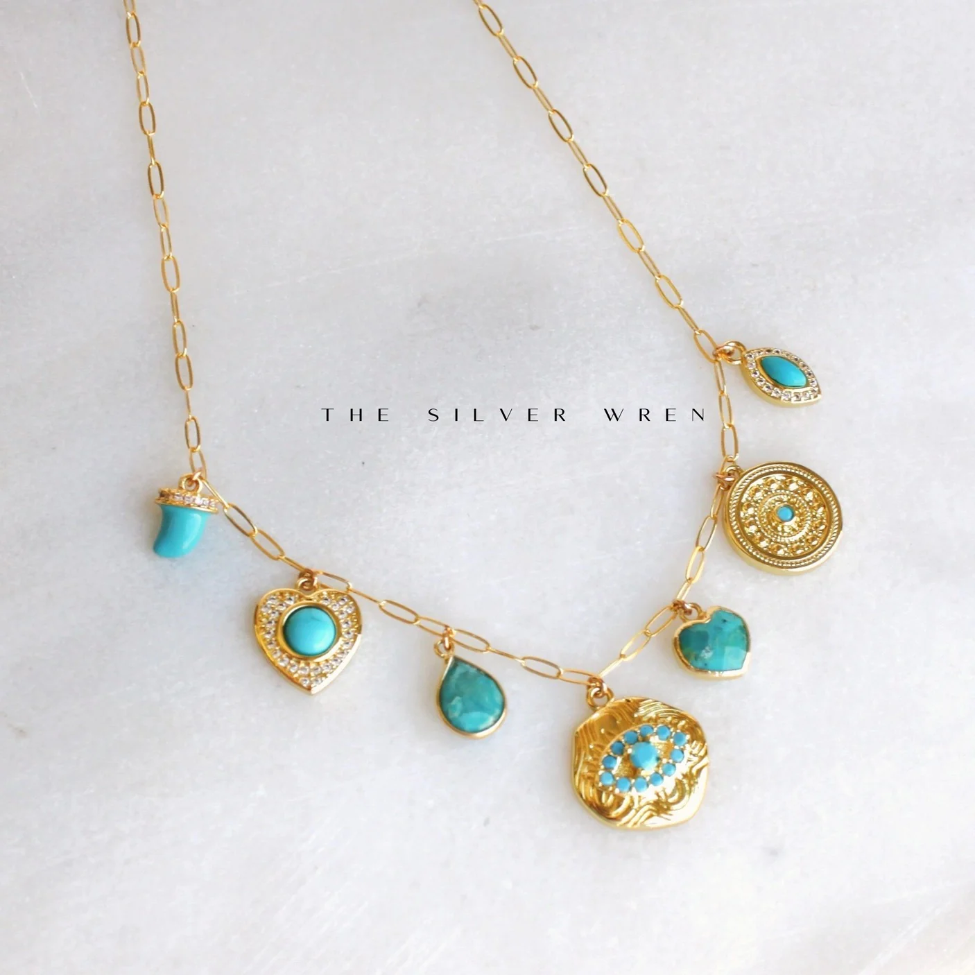 Turquoise Multi Charm Necklace 17"