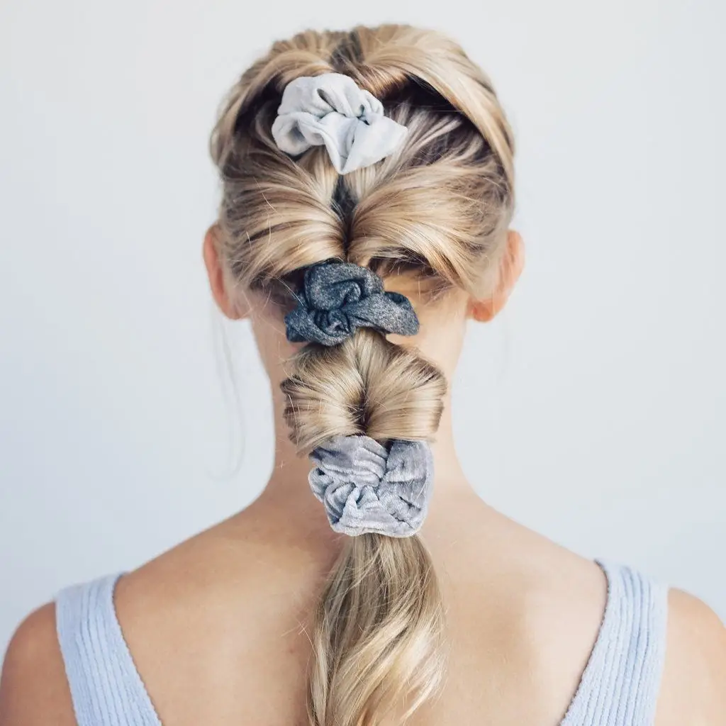 Velvet Scrunchies 5pc Set - Black/Gray - Image 4